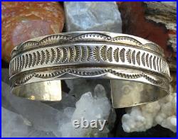 Vintage Native American Navajo Sterling Cuff Bracelet Feather Picto Hallmark