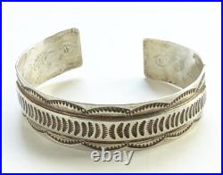 Vintage Native American Navajo Sterling Cuff Bracelet Feather Picto Hallmark