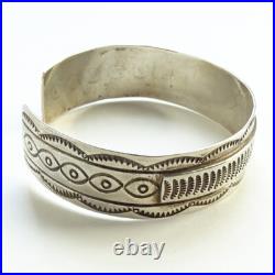 Vintage Native American Navajo Sterling Cuff Bracelet Feather Picto Hallmark