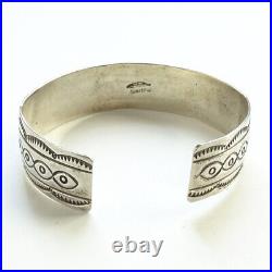 Vintage Native American Navajo Sterling Cuff Bracelet Feather Picto Hallmark