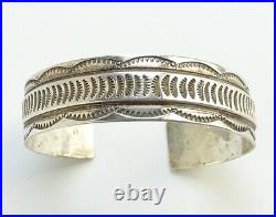 Vintage Native American Navajo Sterling Cuff Bracelet Feather Picto Hallmark