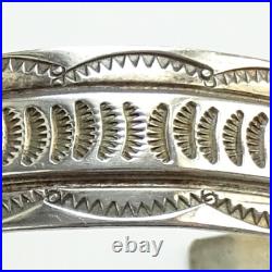 Vintage Native American Navajo Sterling Cuff Bracelet Feather Picto Hallmark