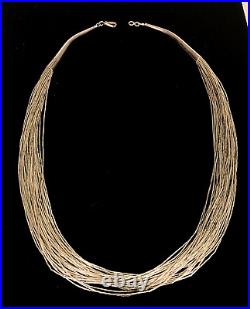 Vintage Native American Navajo Sterling Liquid Silver 30 Strand Necklace 18