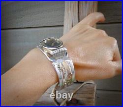 Vintage Native American Navajo Sterling Silver 12KGF Kokopelli Watch Bracelet