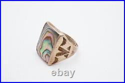 Vintage Native American Navajo Sterling Silver Abalone Ring Size 13
