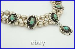 Vintage Native American Navajo Sterling Silver Bead Turquoise Necklace