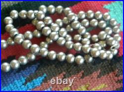 Vintage Native American Navajo Sterling Silver Beaded Necklace 28 Inches Long