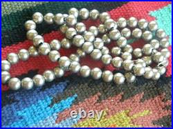Vintage Native American Navajo Sterling Silver Beaded Necklace 28 Inches Long