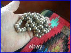 Vintage Native American Navajo Sterling Silver Beaded Necklace 28 Inches Long