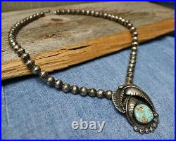 Vintage Native American Navajo Sterling Silver Bench Beads Turquoise Necklace