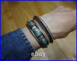 Vintage Native American Navajo Sterling Silver Carinated Cuff Bracelet