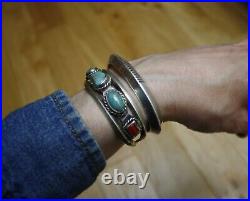 Vintage Native American Navajo Sterling Silver Carinated Cuff Bracelet