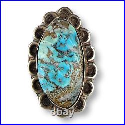 Vintage Native American Navajo Sterling Silver Carved Turquoise Ring Size 6.25