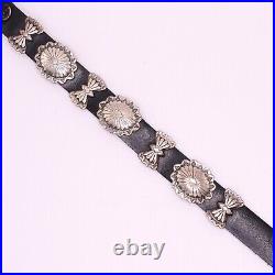 Vintage Native American Navajo Sterling Silver Concho Leather Bracelet