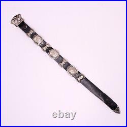 Vintage Native American Navajo Sterling Silver Concho Leather Bracelet