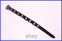 Vintage Native American Navajo Sterling Silver Concho Leather Bracelet