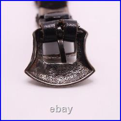 Vintage Native American Navajo Sterling Silver Concho Leather Bracelet