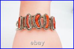 Vintage Native American Navajo Sterling Silver Coral Cuff Bracelet 6.25