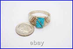 Vintage Native American Navajo Sterling Silver Crushed Turquoise Ring Size 12
