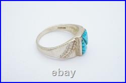 Vintage Native American Navajo Sterling Silver Crushed Turquoise Ring Size 12