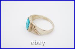 Vintage Native American Navajo Sterling Silver Crushed Turquoise Ring Size 12