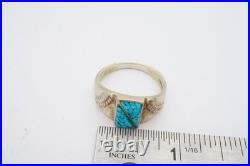 Vintage Native American Navajo Sterling Silver Crushed Turquoise Ring Size 12