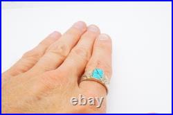 Vintage Native American Navajo Sterling Silver Crushed Turquoise Ring Size 12