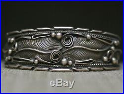Vintage Native American Navajo Sterling Silver Foliate Cuff Bracelet