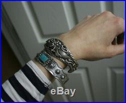 Vintage Native American Navajo Sterling Silver Foliate Cuff Bracelet