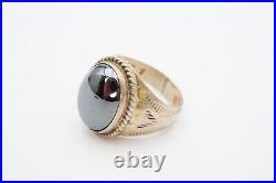 Vintage Native American Navajo Sterling Silver Hematite Mens Ring Size 11.5