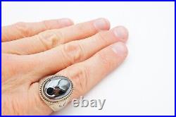 Vintage Native American Navajo Sterling Silver Hematite Mens Ring Size 11.5