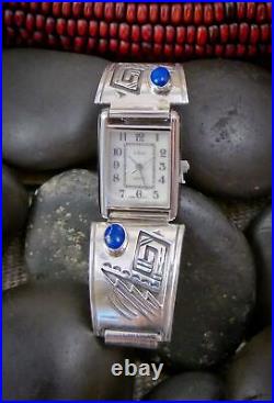 Vintage Native American Navajo Sterling Silver Lapis Men's Watch