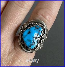 Vintage Native American Navajo Sterling Silver Large Kingman Turquoise Dome Ring