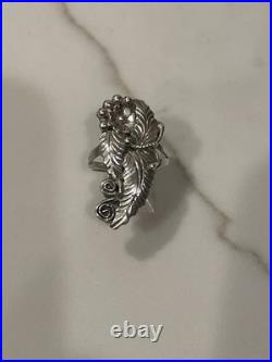 Vintage Native American Navajo Sterling Silver Leaf & Berry Ring Size 7.5