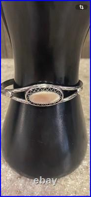 Vintage Native American Navajo Sterling Silver MOP Cuff Bracelet Unsigned