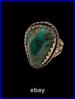 Vintage Native American Navajo Sterling Silver Morenci Turquoise Ring Pyrite 12