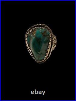 Vintage Native American Navajo Sterling Silver Morenci Turquoise Ring Pyrite 12