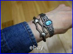 Vintage Native American Navajo Sterling Silver Sandcast Cuff Bracelet