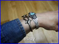 Vintage Native American Navajo Sterling Silver Sandcast Cuff Bracelet