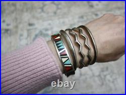 Vintage Native American Navajo Sterling Silver Sandcast Cuff Bracelet