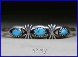 Vintage Native American Navajo Sterling Silver Sandcast Turquoise Cuff Bracelet