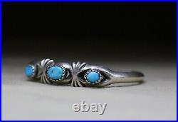 Vintage Native American Navajo Sterling Silver Sandcast Turquoise Cuff Bracelet
