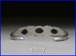 Vintage Native American Navajo Sterling Silver Sandcast Turquoise Cuff Bracelet
