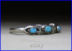 Vintage Native American Navajo Sterling Silver Sandcast Turquoise Cuff Bracelet