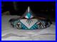 Vintage Native American Navajo Sterling Silver Suni Inlay Cuff Bracelet