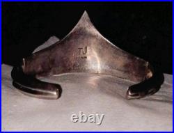 Vintage Native American Navajo Sterling Silver Suni Inlay Cuff Bracelet