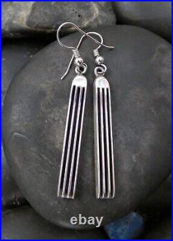 Vintage Native American Navajo Sterling Silver Track Stick Dangle Earrings