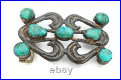 Vintage Native American Navajo Sterling Silver Turquoise Belt Buckle