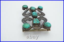 Vintage Native American Navajo Sterling Silver Turquoise Belt Buckle