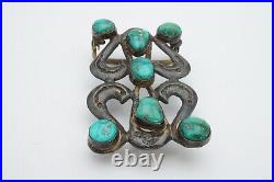 Vintage Native American Navajo Sterling Silver Turquoise Belt Buckle